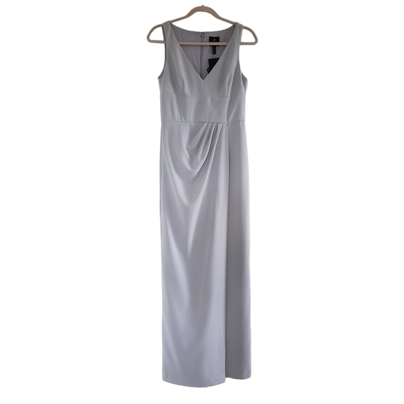 NWT Adrianna Papell Silver Gray Sleeveless Draped Formal Maxi Column Dress - Picture 3 of 9